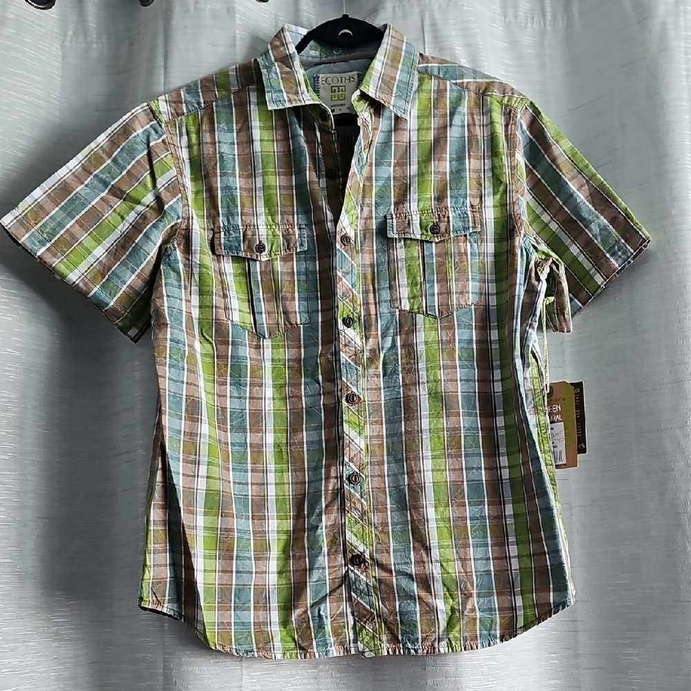 Men's Lake Blue, Green and Brown Plaid Shirt